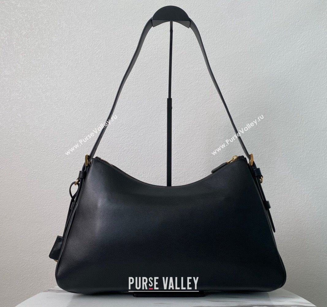 Prada Aimee Leather Hobo Bag 1BC228 Black 2024 (YZ-240715031)