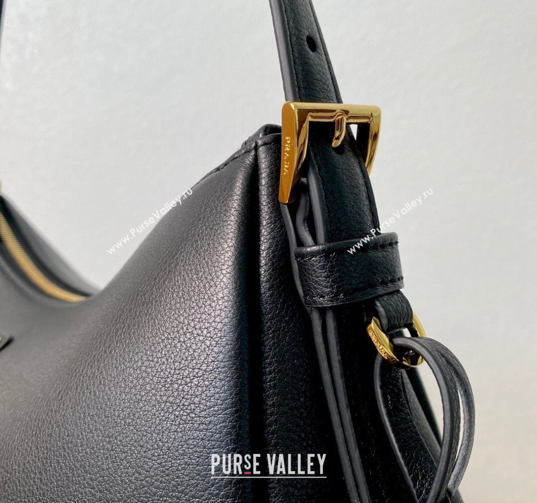 Prada Aimee Leather Hobo Bag 1BC228 Black 2024 (YZ-240715031)