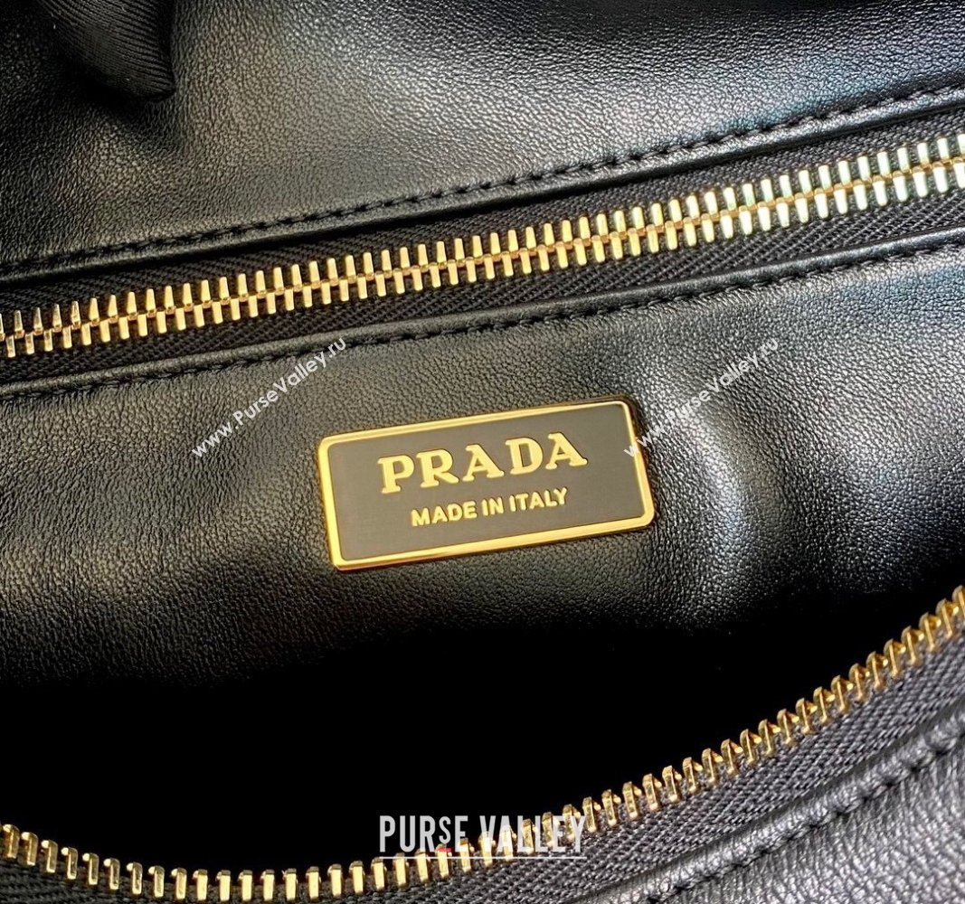 Prada Aimee Leather Hobo Bag 1BC228 Black 2024 (YZ-240715031)