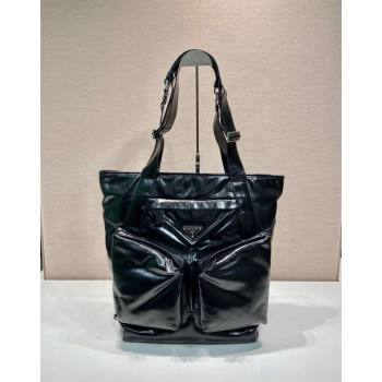 Prada Mens Shiny leather tote bag Black 2024 2VG120 (YZ-240715036)