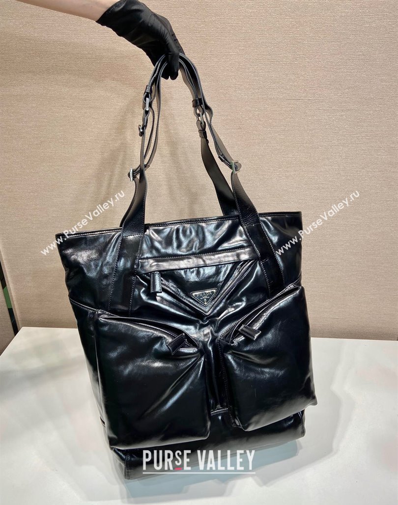 Prada Mens Shiny leather tote bag Black 2024 2VG120 (YZ-240715036)