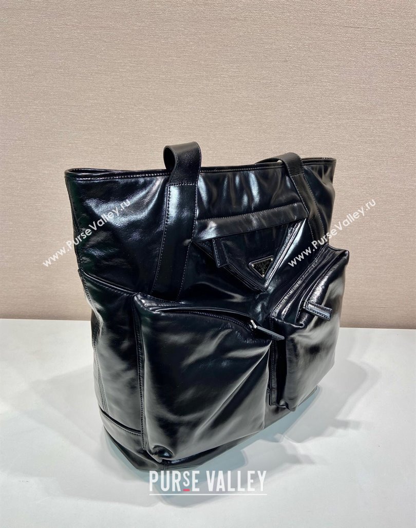 Prada Mens Shiny leather tote bag Black 2024 2VG120 (YZ-240715036)