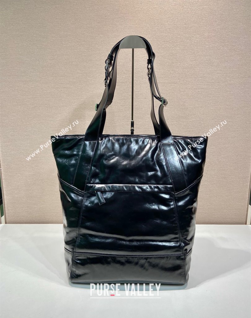 Prada Mens Shiny leather tote bag Black 2024 2VG120 (YZ-240715036)