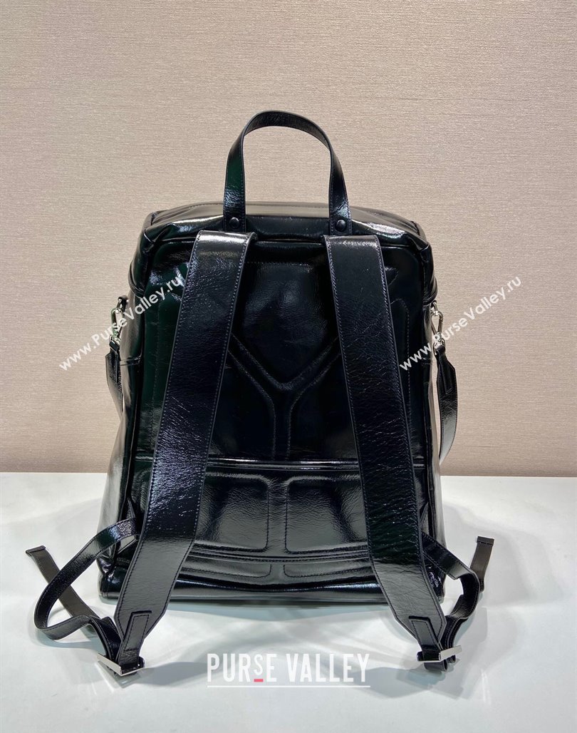 Prada Mens Shiny Leather backpack bag Black 2024 2VZ108 (YZ-240715037)