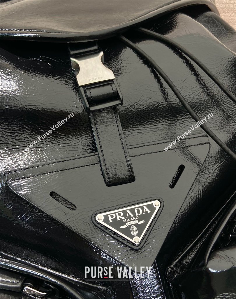 Prada Mens Shiny Leather backpack bag Black 2024 2VZ108 (YZ-240715037)