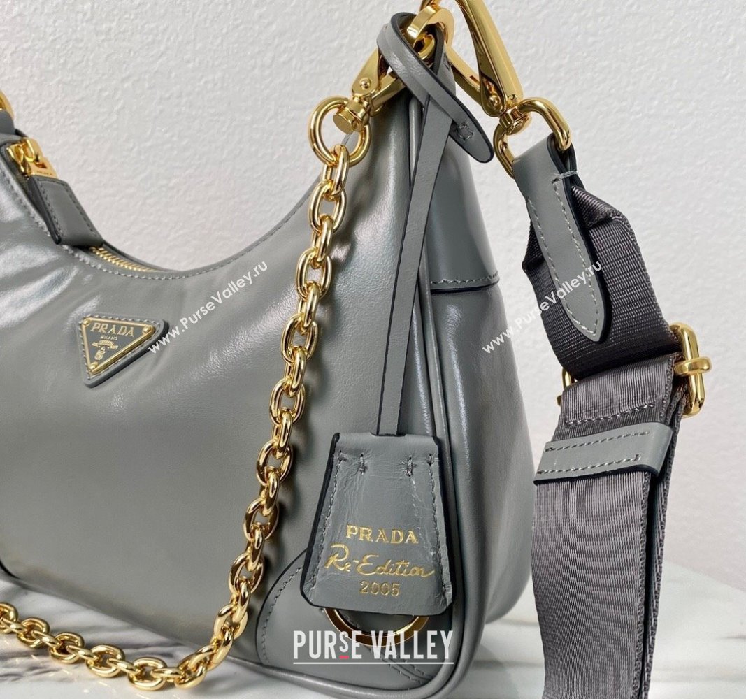 Prada Re-Edition 2005 shiny leather shoulder bag Grey 2024 1BH204 (YZ-240715052)