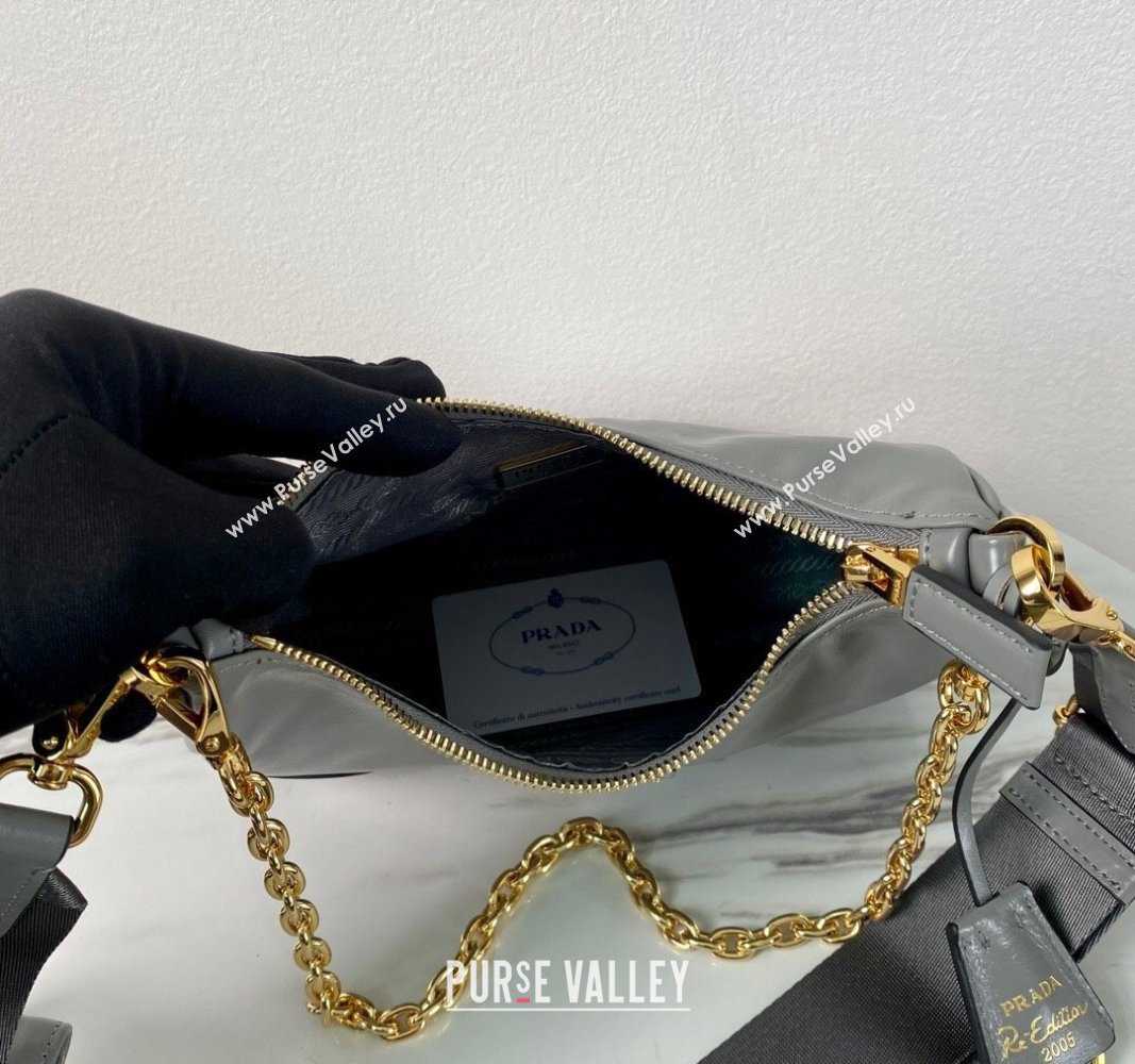 Prada Re-Edition 2005 shiny leather shoulder bag Grey 2024 1BH204 (YZ-240715052)