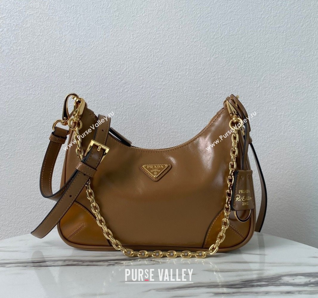 Prada Re-Edition Shiny Leather Hobo mini-bag Brown 2024 1BC204 (YZ-240715049)