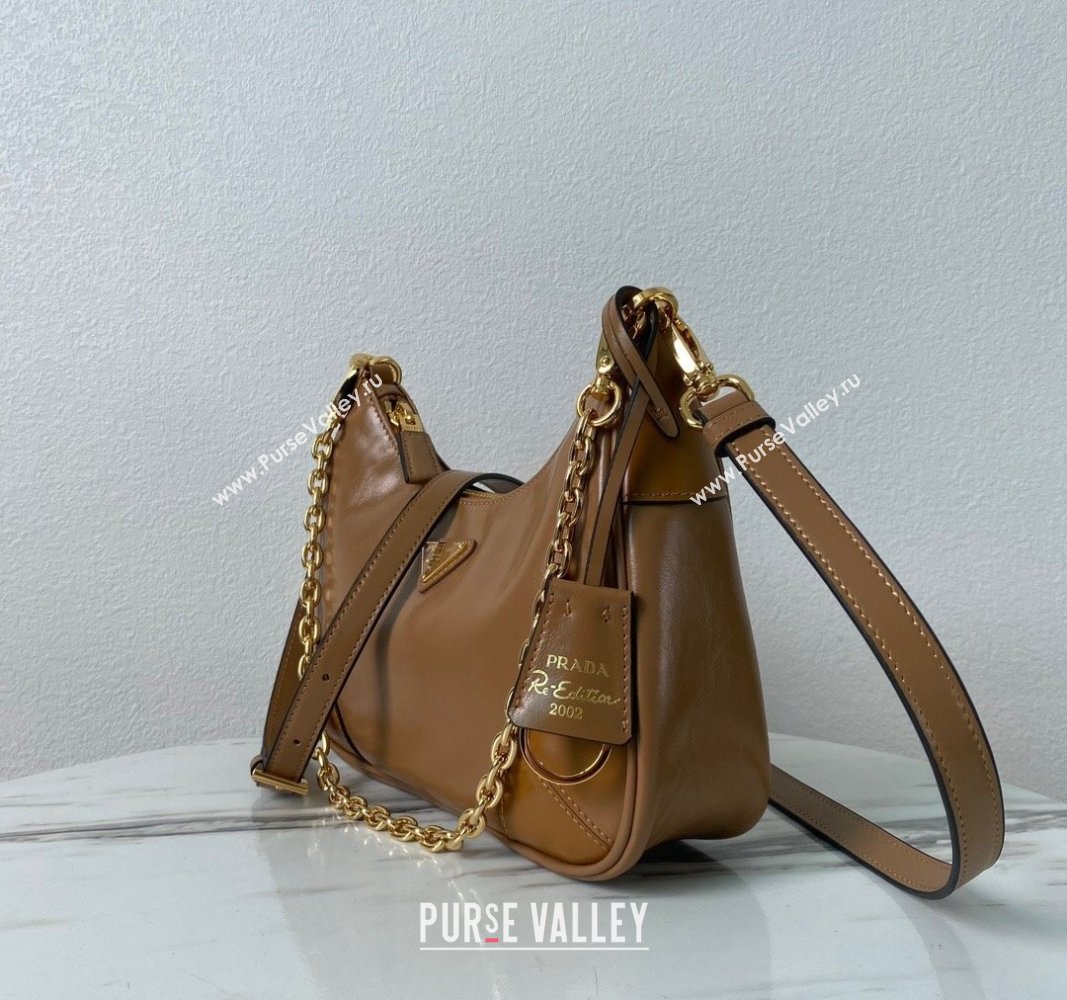 Prada Re-Edition Shiny Leather Hobo mini-bag Brown 2024 1BC204 (YZ-240715049)