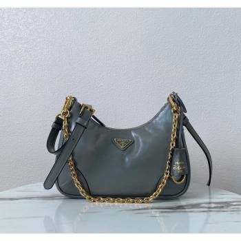 Prada Re-Edition Shiny Leather Hobo mini-bag Grey 2024 1BC204 (YZ-240715053)