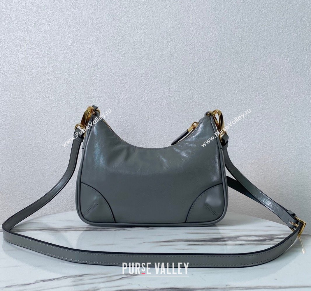 Prada Re-Edition Shiny Leather Hobo mini-bag Grey 2024 1BC204 (YZ-240715053)