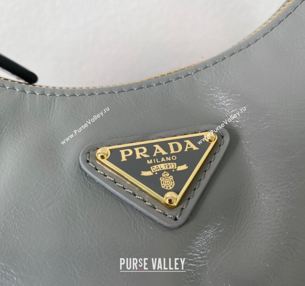 Prada Re-Edition Shiny Leather Hobo mini-bag Grey 2024 1BC204 (YZ-240715053)