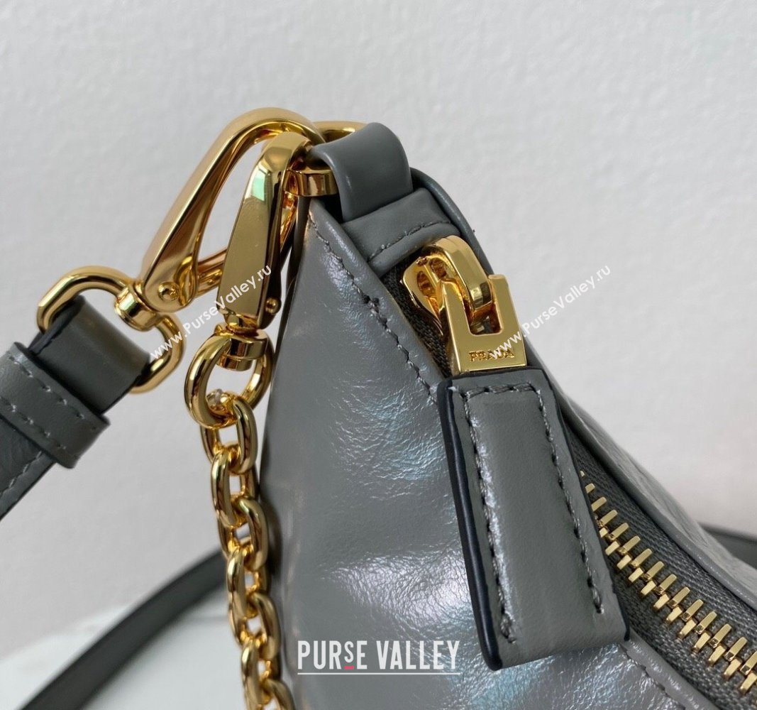 Prada Re-Edition Shiny Leather Hobo mini-bag Grey 2024 1BC204 (YZ-240715053)