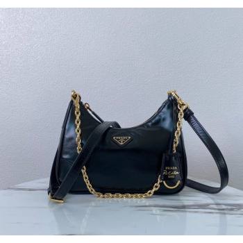 Prada Re-Edition Shiny Leather Hobo mini-bag Black 2024 1BC204 (YZ-240715054)