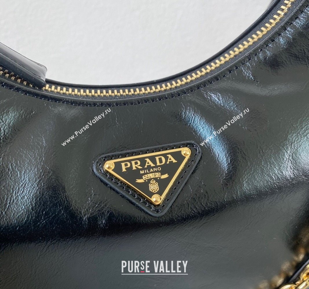 Prada Re-Edition Shiny Leather Hobo mini-bag Black 2024 1BC204 (YZ-240715054)