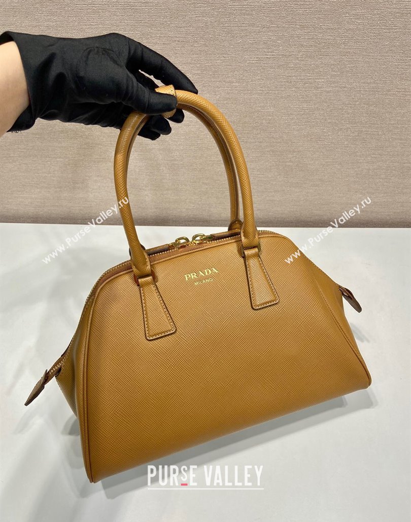 Prada Medium Saffiano leather top handle bag Dark Beige 2024 1BG537 (YZ-240715055)