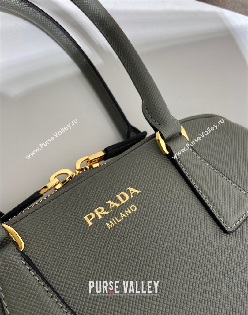 Prada Medium Saffiano leather top handle bag Grey 2024 1BG537 (YZ-240715056)