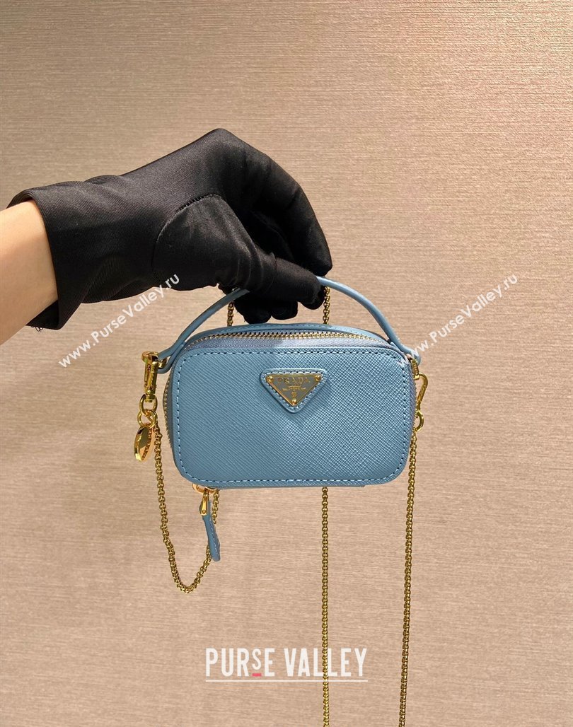 Prada Saffiano leather mini-pouch 1NR025 Light Blue 2024 (YZ-240715061)