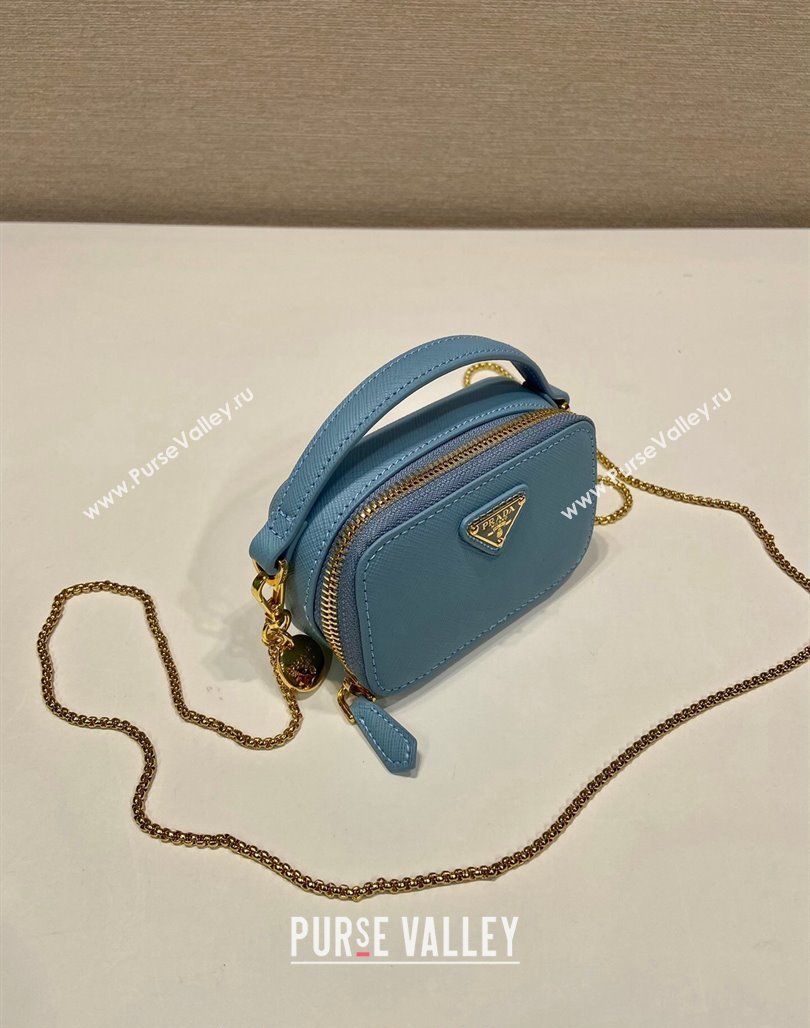 Prada Saffiano leather mini-pouch 1NR025 Light Blue 2024 (YZ-240715061)