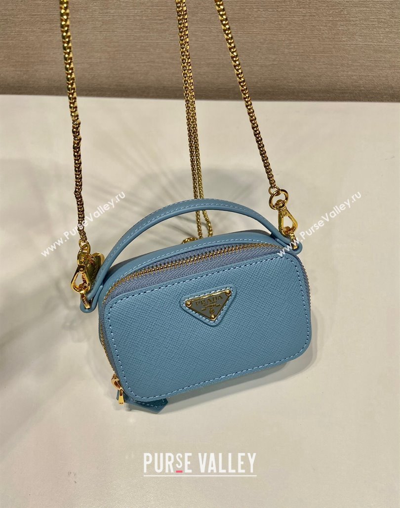 Prada Saffiano leather mini-pouch 1NR025 Light Blue 2024 (YZ-240715061)