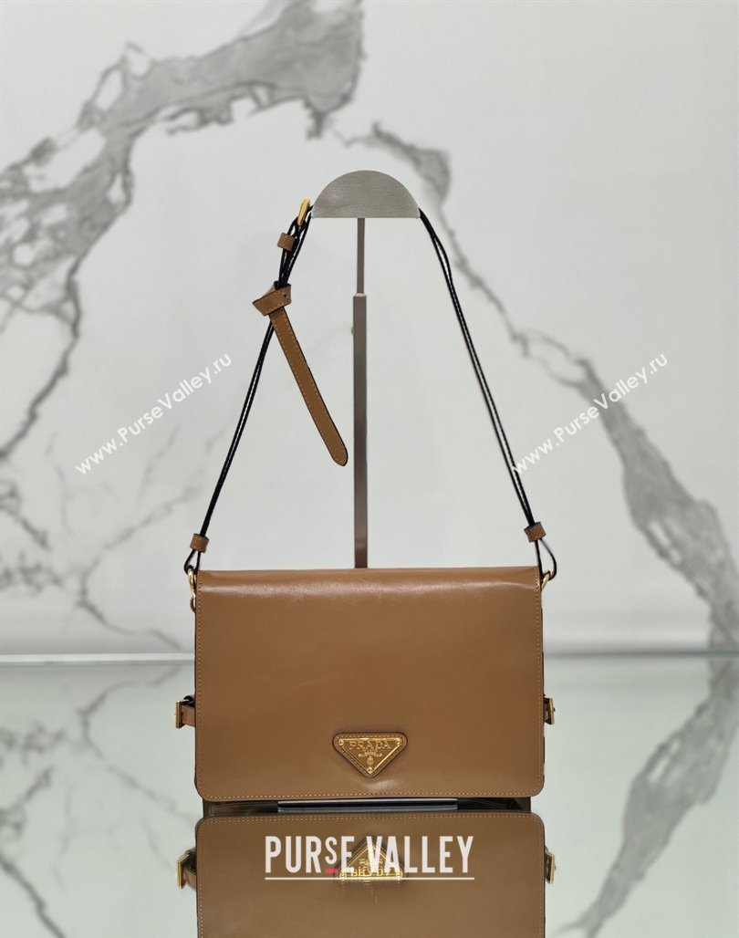 Prada Shiny Leather Shoulder bag Brown 2024 1BD082 (YZ-240715064)