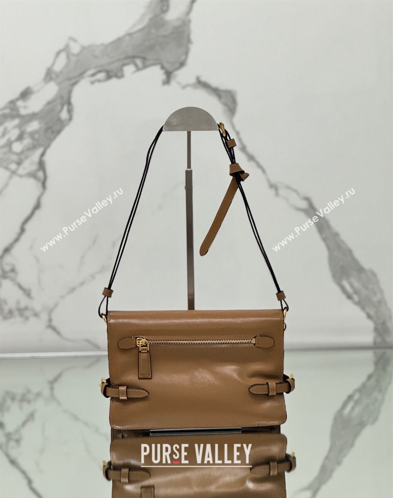 Prada Shiny Leather Shoulder bag Brown 2024 1BD082 (YZ-240715064)