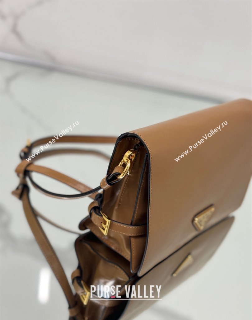 Prada Shiny Leather Shoulder bag Brown 2024 1BD082 (YZ-240715064)