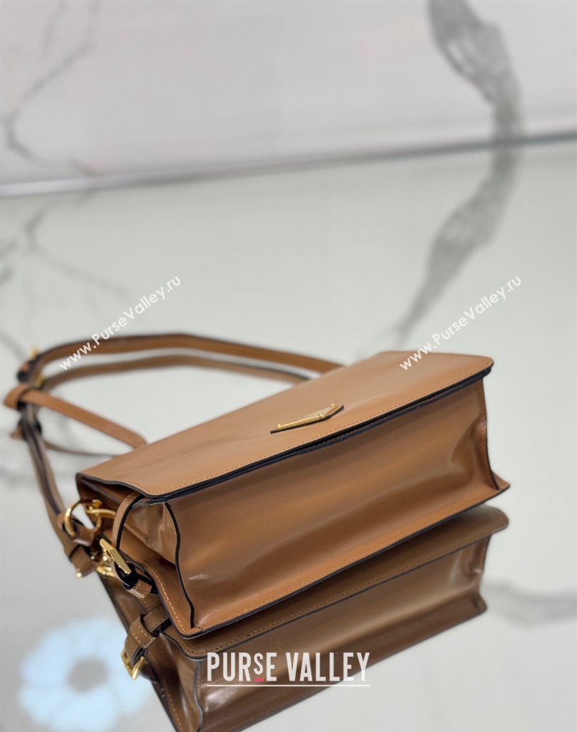 Prada Shiny Leather Shoulder bag Brown 2024 1BD082 (YZ-240715064)