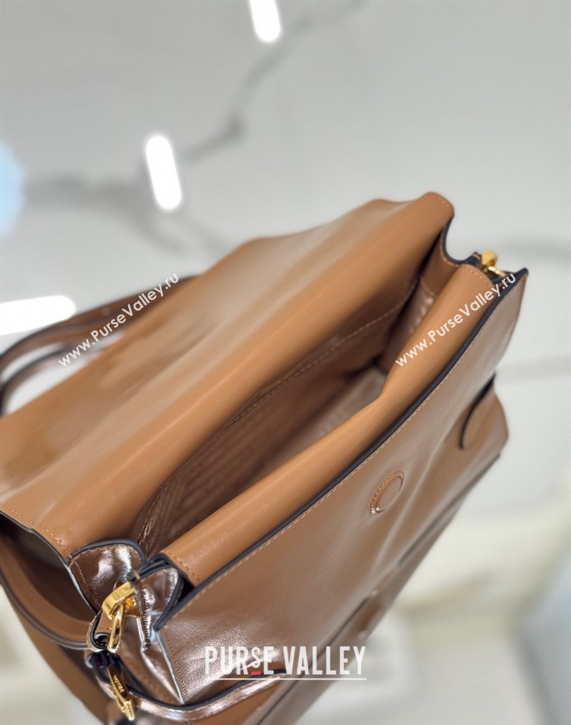 Prada Shiny Leather Shoulder bag Brown 2024 1BD082 (YZ-240715064)