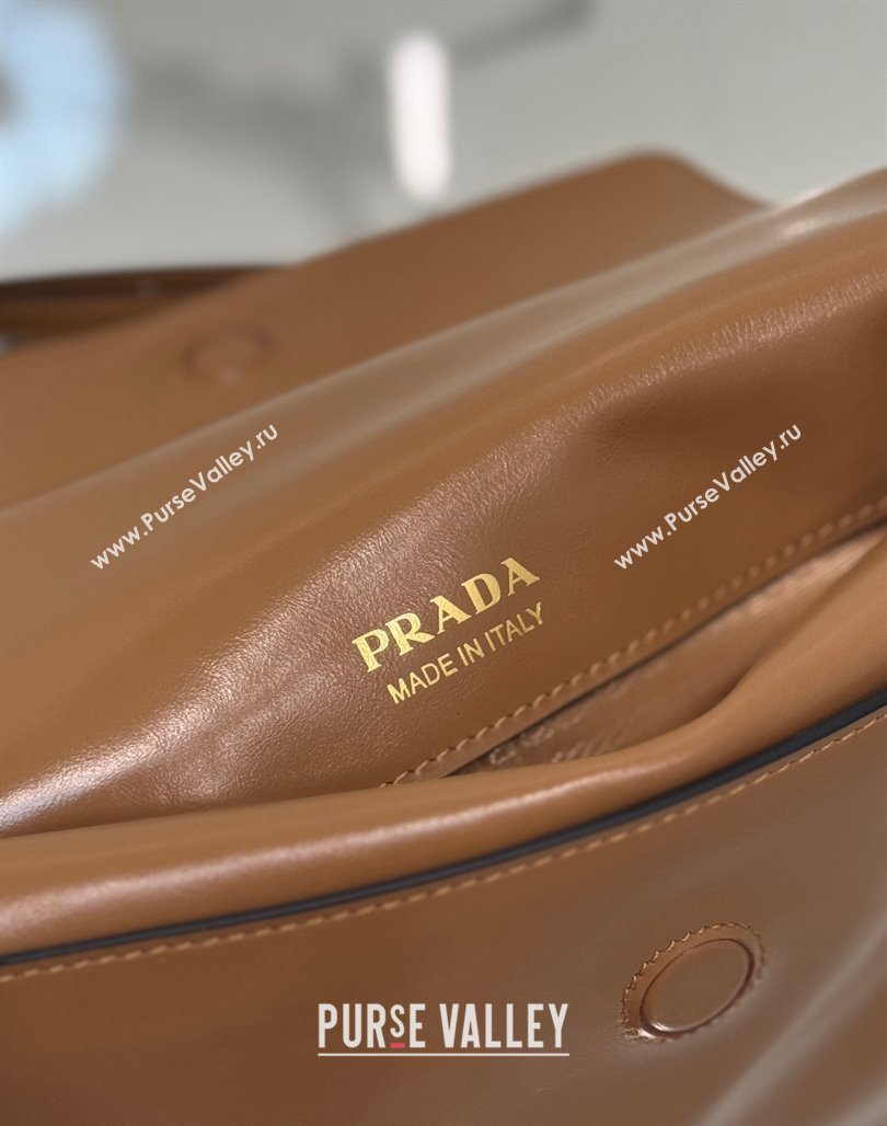 Prada Shiny Leather Shoulder bag Brown 2024 1BD082 (YZ-240715064)