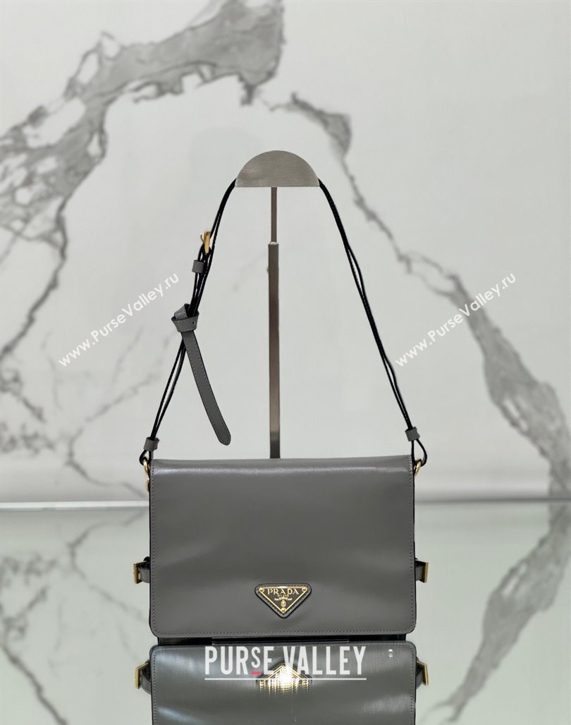 Prada Shiny Leather Shoulder bag Grey 2024 1BD082 (YZ-240715065)