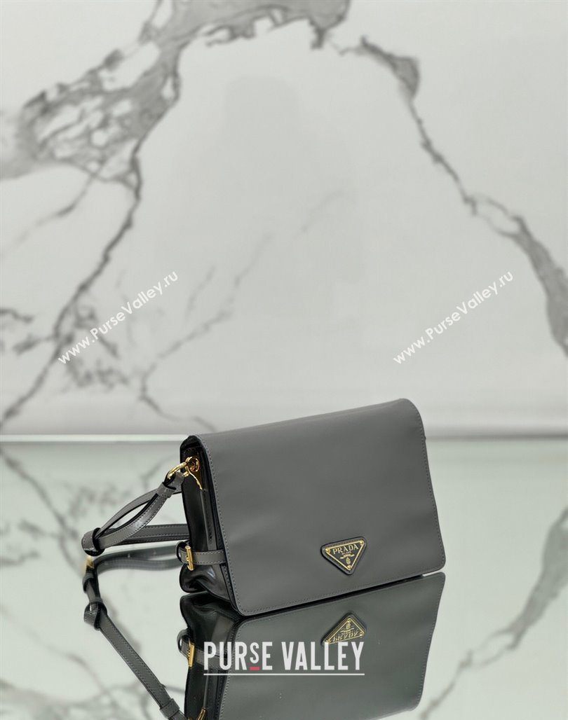 Prada Shiny Leather Shoulder bag Grey 2024 1BD082 (YZ-240715065)