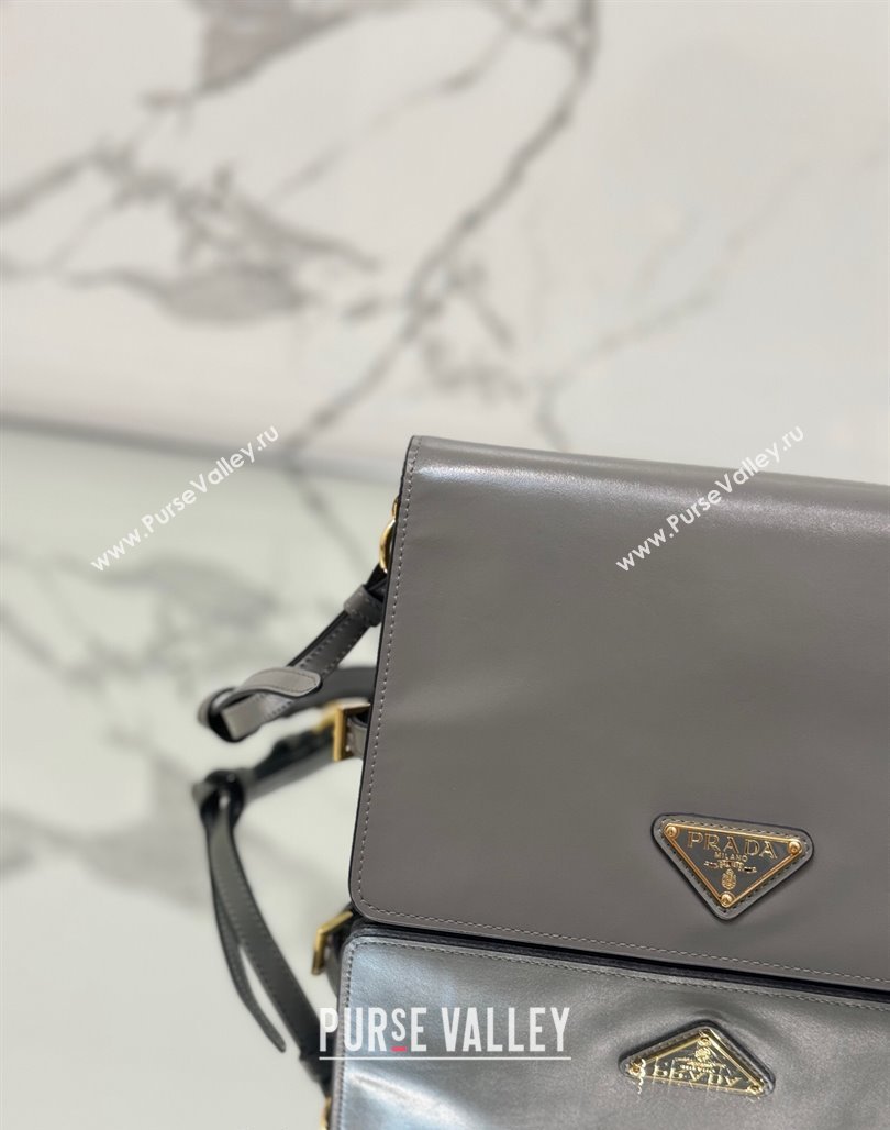 Prada Shiny Leather Shoulder bag Grey 2024 1BD082 (YZ-240715065)