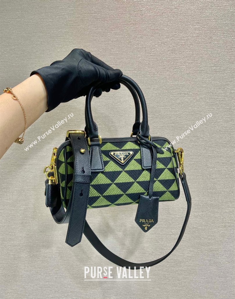 Prada embroidered fabric Top handle Bag 1BA846 Green 2024 (YZ-240715067)