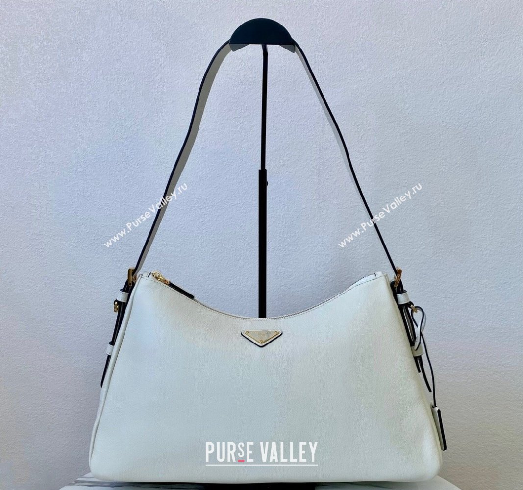 Prada Aimee Leather Hobo Bag 1BC228 White 2024 (YZ-240715030)