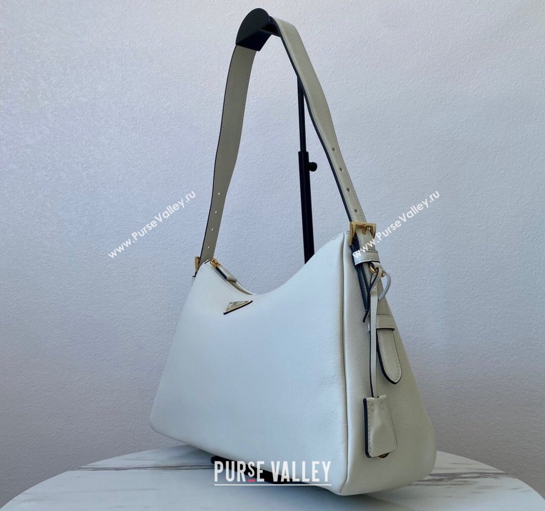 Prada Aimee Leather Hobo Bag 1BC228 White 2024 (YZ-240715030)