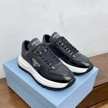 Prada Gabardine Leather Sneakers Black/Silver 2024 071901 (KL-240719122)