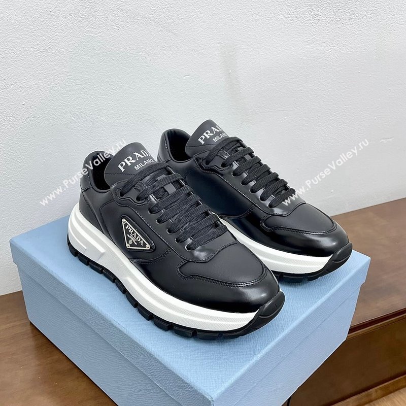 Prada Gabardine Leather Sneakers Black/Silver 2024 071901 (KL-240719122)