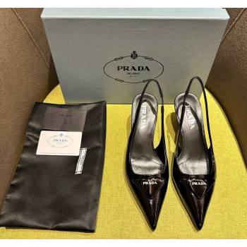 Prada Patent Saffiano Leather Slingback Pumps 5.5/7.5cm Black 2024 072002 (KL-240720009)