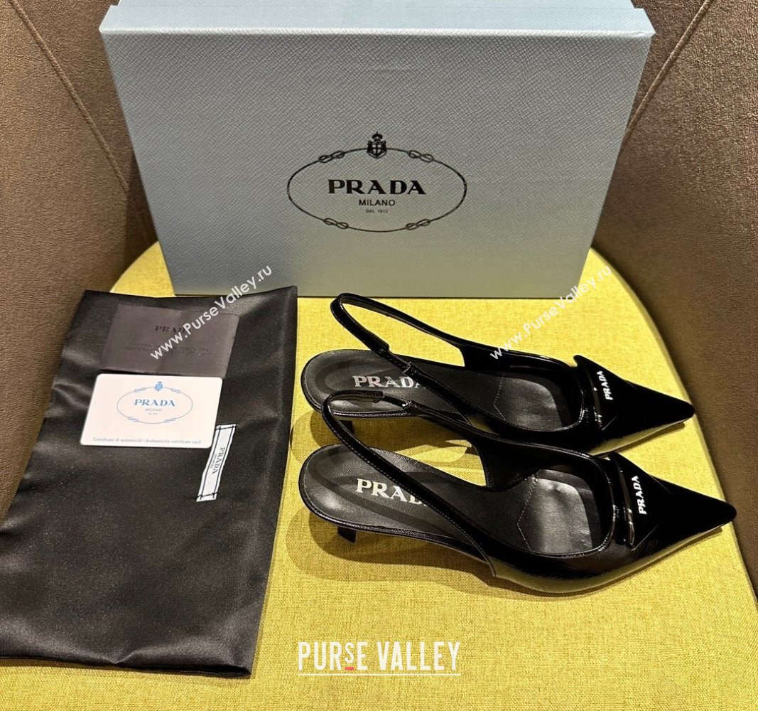 Prada Patent Saffiano Leather Slingback Pumps 5.5/7.5cm Black 2024 072002 (KL-240720009)