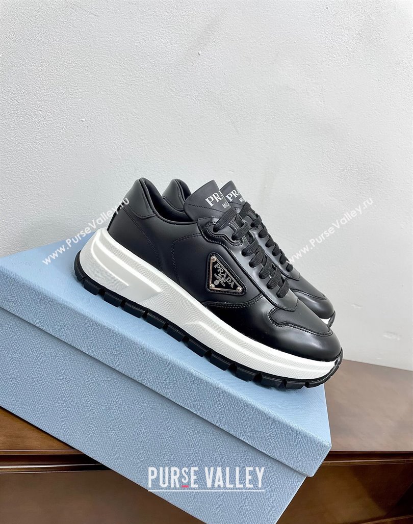 Prada Gabardine Leather Sneakers Black/Silver 2024 071901 (KL-240719122)