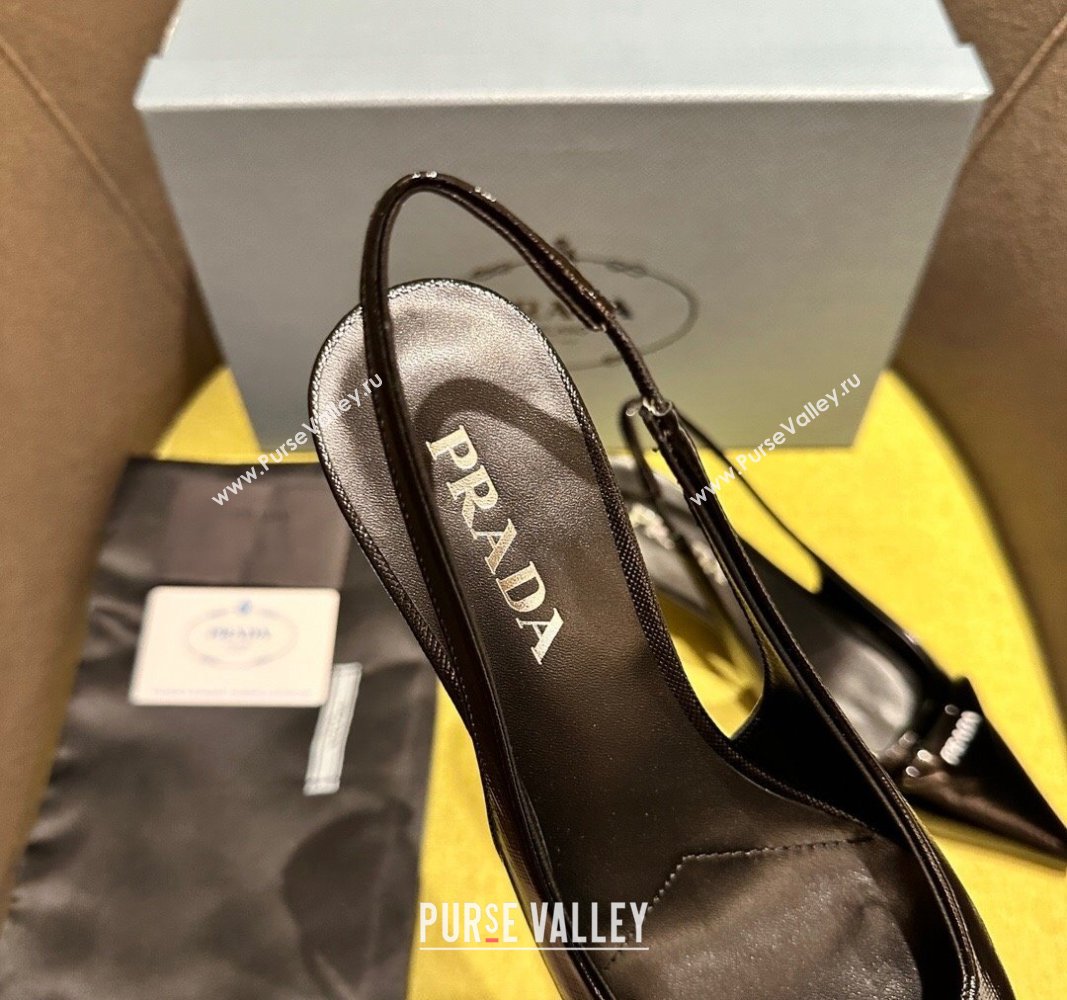 Prada Patent Saffiano Leather Slingback Pumps 5.5/7.5cm Black 2024 072002 (KL-240720009)