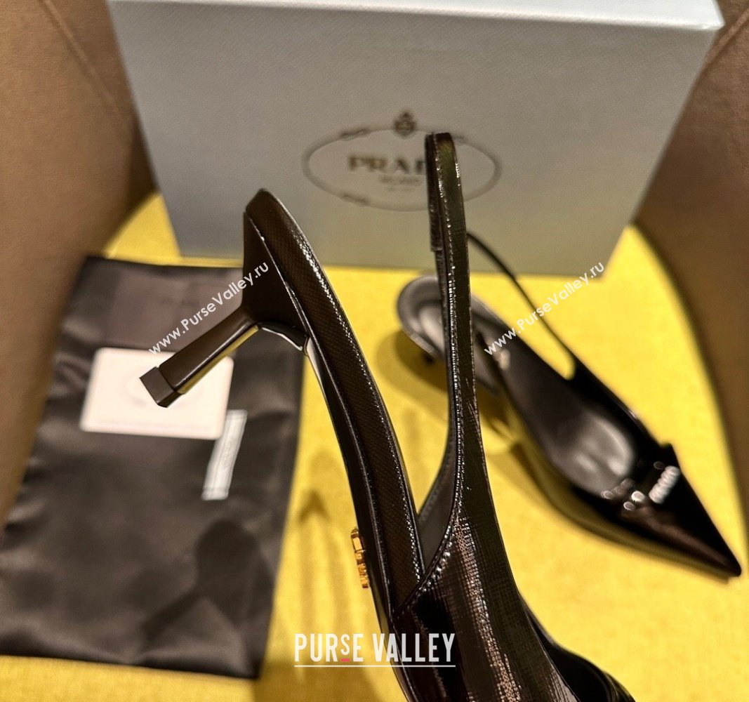 Prada Patent Saffiano Leather Slingback Pumps 5.5/7.5cm Black 2024 072002 (KL-240720009)