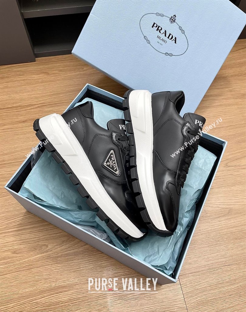 Prada Gabardine Leather Sneakers Black/Silver 2024 071901 (KL-240719122)