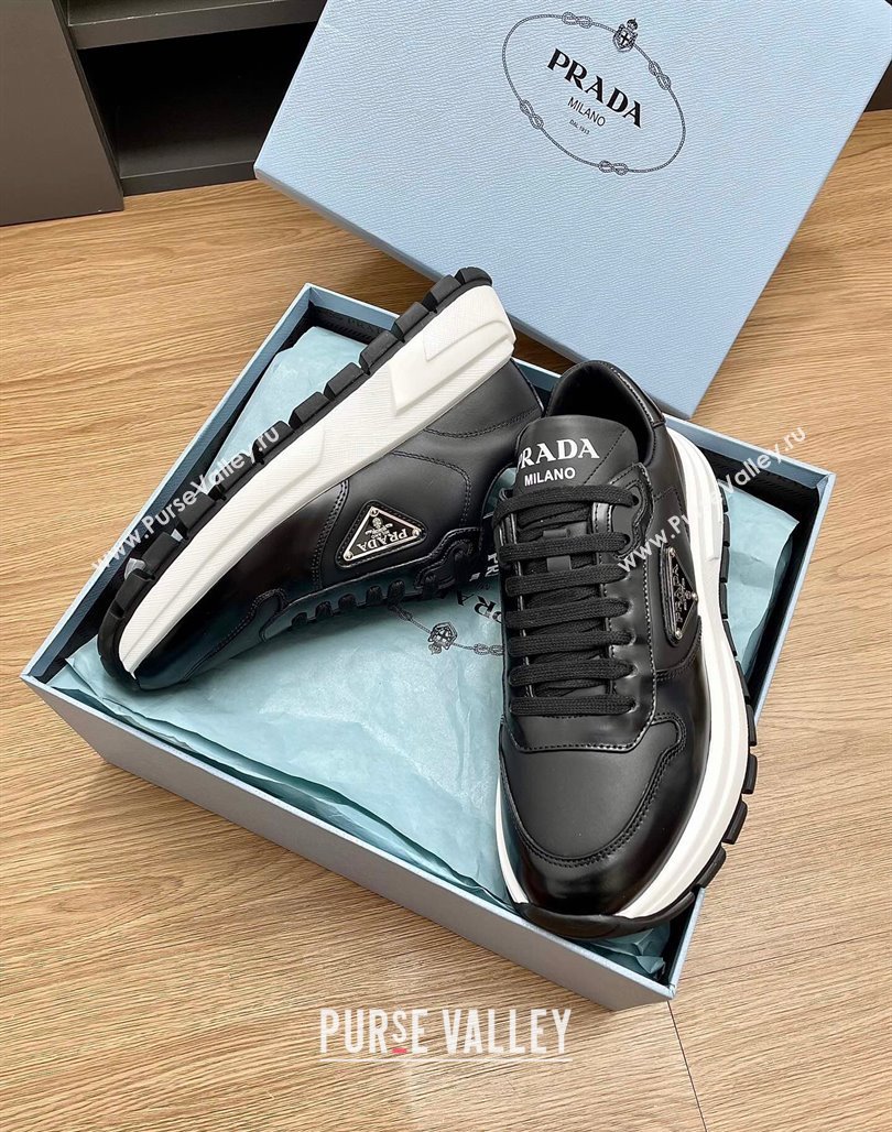 Prada Gabardine Leather Sneakers Black/Silver 2024 071901 (KL-240719122)