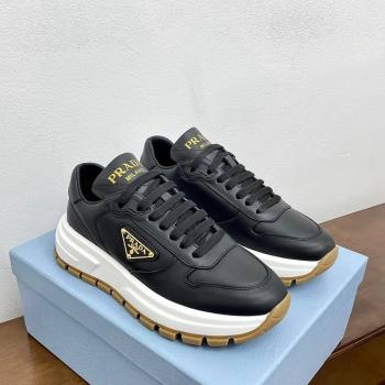 Prada Gabardine Leather Sneakers Black/Gold 2024 071901 (KL-240719121)