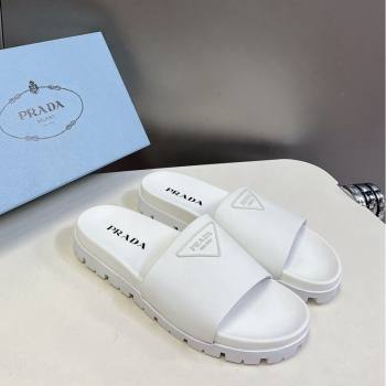 Prada Tiangle Logo Leather Platform Slides Sandal White 2024 072003 (MD-240720022)