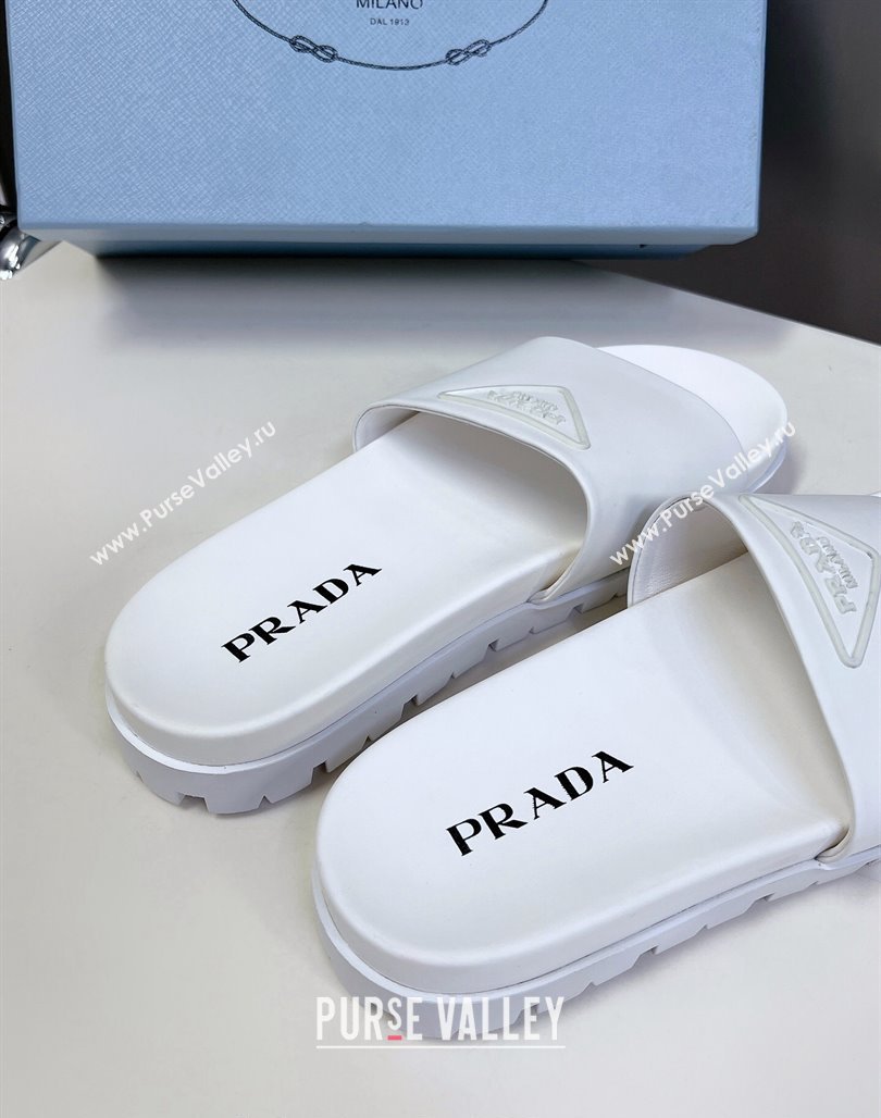 Prada Tiangle Logo Leather Platform Slides Sandal White 2024 072003 (MD-240720022)