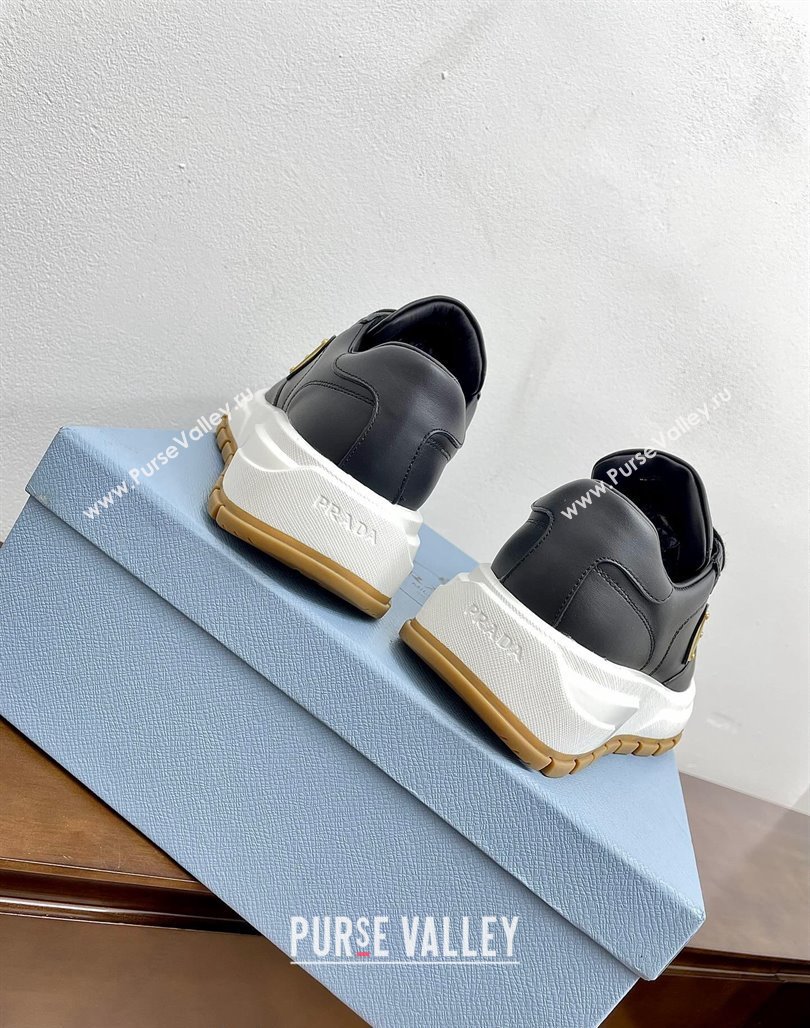 Prada Gabardine Leather Sneakers Black/Gold 2024 071901 (KL-240719121)