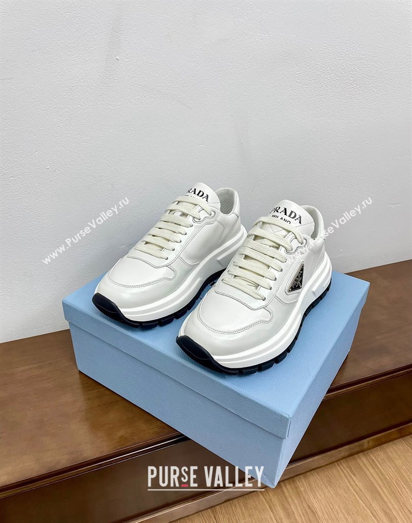 Prada Gabardine Leather Sneakers White/Silver 2024 071901 (KL-240719126)